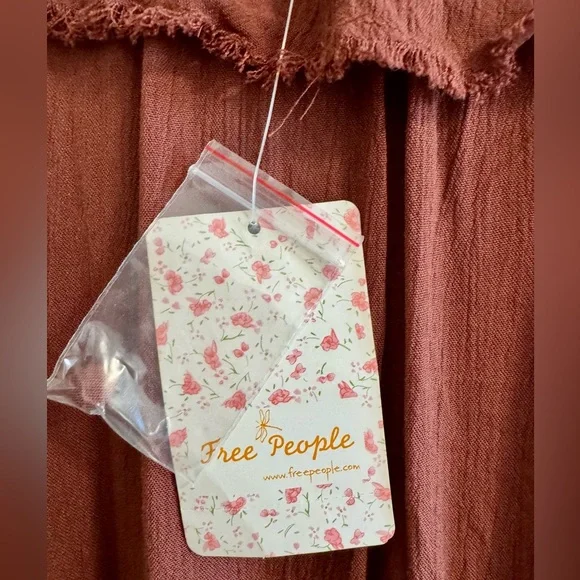 Free People Sweet Darling Long Sleeve Ruffle Dress in Brown -Boho -Size: S NWT! - Picture 10 of 11